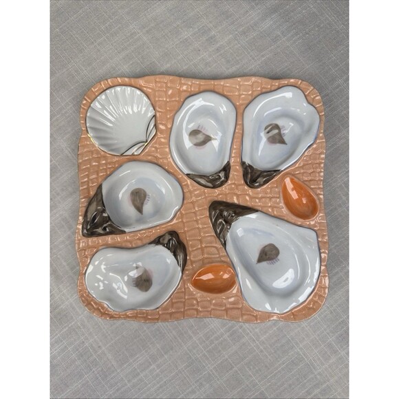 Vintage Twos Company Dainty Cantaloupe Color Antique Hand Painted Oyster Plate